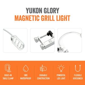 Yukon Glory Bright and Durable Magnetic LED Grill Light for Grilling and BBQ, Attaches Magnetically or with Built in Clamp, Long Flexible Gooseneck, Perfect for Blackstone Grills