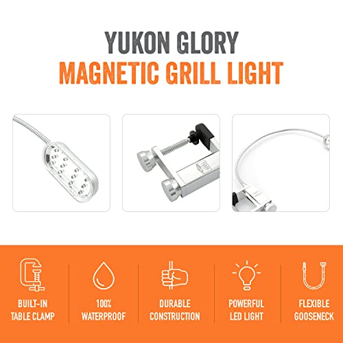 Yukon Glory Bright and Durable Magnetic LED Grill Light for Grilling and BBQ, Attaches Magnetically or with Built in Clamp, Long Flexible Gooseneck, Perfect for Blackstone Grills