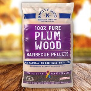 Knotty Wood Barbecue Plum Wood Cooking Pellets BBQ Smoker 100% Pure Natural Ingredients No Fillers Oils or Additives Sweet Smoke All Meats Two 20# Bags, 40 lbs Total