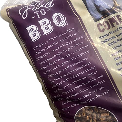 Knotty Wood Barbecue Plum Wood Cooking Pellets BBQ Smoker 100% Pure Natural Ingredients No Fillers Oils or Additives Sweet Smoke All Meats Two 20# Bags, 40 lbs Total