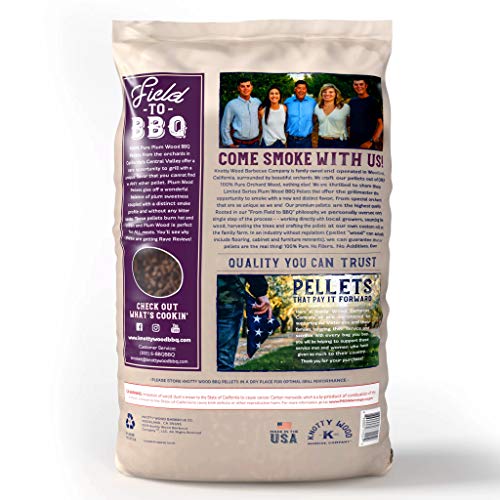 Knotty Wood Barbecue Plum Wood Cooking Pellets BBQ Smoker 100% Pure Natural Ingredients No Fillers Oils or Additives Sweet Smoke All Meats Two 20# Bags, 40 lbs Total