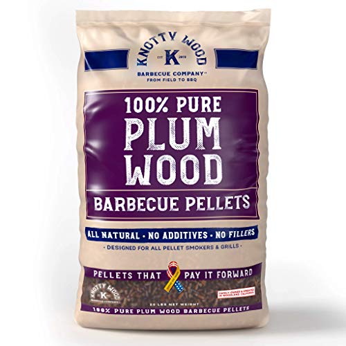 Knotty Wood Barbecue Plum Wood Cooking Pellets BBQ Smoker 100% Pure Natural Ingredients No Fillers Oils or Additives Sweet Smoke All Meats Two 20# Bags, 40 lbs Total