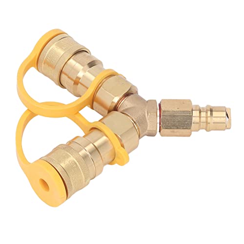 Bediffer Grill Y Connector, Leak Free 1/2 Inch Brass Rubber Two Way Gas Splitter Wear Resistance for Patio Heaters for Patio Fire Pits