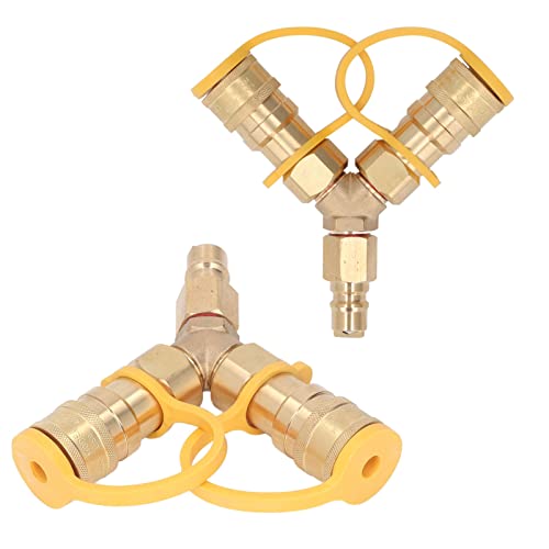 Bediffer Grill Y Connector, Leak Free 1/2 Inch Brass Rubber Two Way Gas Splitter Wear Resistance for Patio Heaters for Patio Fire Pits