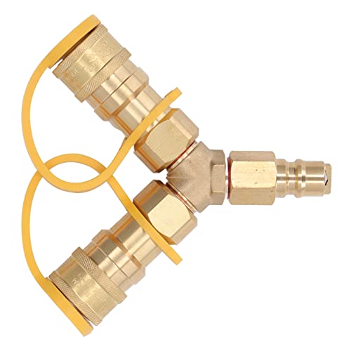 Bediffer Grill Y Connector, Leak Free 1/2 Inch Brass Rubber Two Way Gas Splitter Wear Resistance for Patio Heaters for Patio Fire Pits