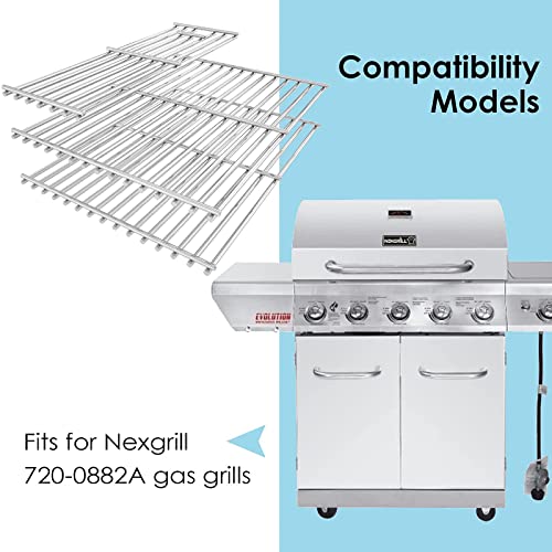 Utheer Cooking Grates for Nexgrill Replacement Parts 720-0882A Evolution Infrared Plus 5-Burner, Stainless Steel Solid Rod Grill Cooking Grids for Nexgrill Gas Grill Parts with Side Burner, Set of 3