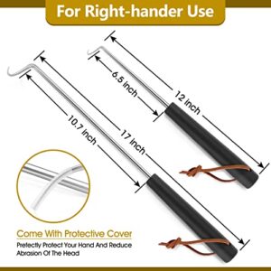 Joyfair Food Flipper Hook Set of 2 (17 In + 12 In), Pigtail Meat Turner Hooks for Barbecue Grilling Flipping Turning Steaks & Vegetables, Stainless Steel BBQ Grill Accessories for Right-Handed