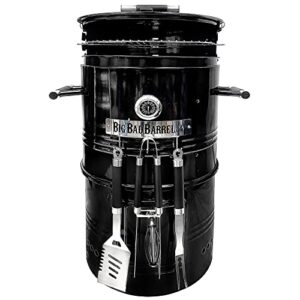 big bad barrel pit drum smoker charcoal barbeque grill – 5 in 1 – smoker, grill, pizza oven, table and fire pit