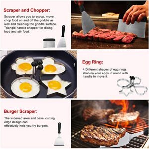 Tksrn Griddle Accessories Kit, 30 Pcs Flat Top Grill Tools Set for Blackstone and Camping Cooking Chef, BBQ Grill Accessories with Metal Burger Spatulas Scraper, Egg Rings, Carry Bag