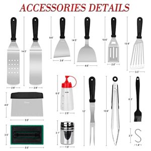 Tksrn Griddle Accessories Kit, 30 Pcs Flat Top Grill Tools Set for Blackstone and Camping Cooking Chef, BBQ Grill Accessories with Metal Burger Spatulas Scraper, Egg Rings, Carry Bag