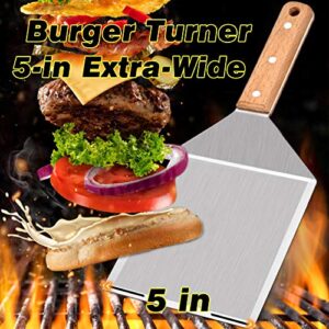 Metal Spatula Set of 2, Leonyo Stainless Steel Griddle Hamburger Spatula, as Barbecue Turner Grilling BBQ Griddle Accessories, Triple Rivets & 2 x S Hook, Heavy Duty & Easy Press, Smash Burgers