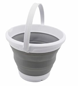 sammart 5.5l (1.4 gallon) collapsible plastic bucket – foldable round tub – portable fishing water pail – space saving outdoor waterpot. (white/grey, 1)