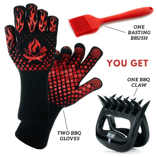 BBQ Gloves, Basting Brush and BBQ Claws for Shredding Meat - Great Smoker Tools Accessory Set for Men, Fathers Day and Birthday