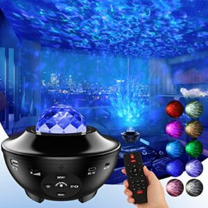 star night light projector, 3 in 1 led galaxy projector with remote control/bluetooth speaker/timer/sound activated 10 colors mixed ocean wave projector for kids bedroom decor game room home theatre