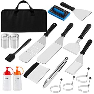 griddle accessories kits, oneleaf 18pcs flat top grill accessories for blackstone, outdoor griddle tools for hibachi, spatula, scraper, griddle carry bag for outdoor bbq & camping