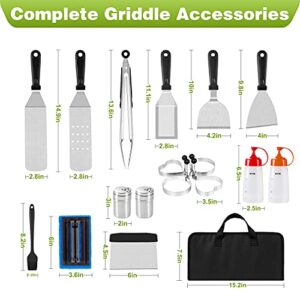 Griddle Accessories Kits, OneLeaf 18Pcs Flat Top Grill Accessories for Blackstone, Outdoor Griddle Tools for Hibachi, Spatula, Scraper, Griddle Carry Bag for Outdoor BBQ & Camping