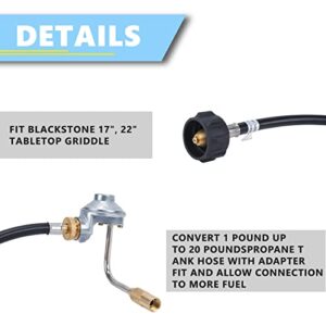 JEASOM Propane Adapter Hose and Gas Grill Regulator 3 FT fit for Blackstone 17”, 22” Tabletop Griddle- QCC1 / Type1 Connects for 1 lb to 20 lb Propane Tank.