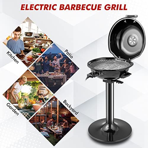 HAPPYGRILL 1600W Outdoor Electric Grill BBQ Grill for 15-Serving, Electric Barbecue Grill for Indoor & Outdoor Use, Portable Stand BBQ Grill for Patio Balcony Kitchen Garden