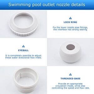 Broadsheet 3 Pieces Pool Opening Jet Nozzles, 3/4 Inch Opening Eye Ball Directional Flow Inlet Fitting, Standard 1-1/2 Inch Thread Pool Return Fittings Pool Accessories for Inground Pools (White)