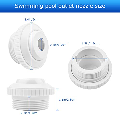Broadsheet 3 Pieces Pool Opening Jet Nozzles, 3/4 Inch Opening Eye Ball Directional Flow Inlet Fitting, Standard 1-1/2 Inch Thread Pool Return Fittings Pool Accessories for Inground Pools (White)