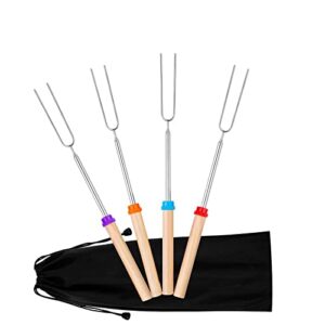 marshmallow roasting sticks 32 inch 4 pcs telescoping stainless steel smores skewers hot dog forks bbq camping cookware campfire grill cooking tools