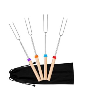 Marshmallow Roasting Sticks 32 inch 4 Pcs Telescoping Stainless Steel Smores Skewers Hot Dog Forks BBQ Camping Cookware Campfire Grill Cooking Tools