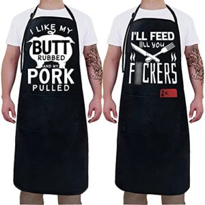 2-pack funny balck waterproof aprons for men women with pockets – grilling gifts for dad, husband, fathers, son, boyfriend – kitchen bbq chef cooking apron