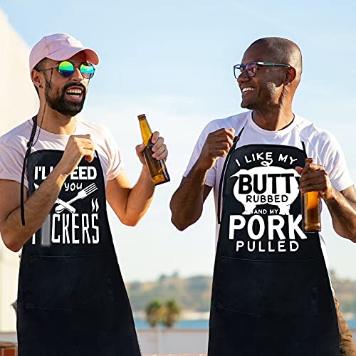 2-Pack Funny Balck Waterproof Aprons for Men Women With Pockets - Grilling Gifts for Dad, Husband, Fathers, Son, Boyfriend - Kitchen Bbq Chef Cooking Apron