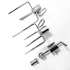 bbqstar universal bbq grill rotisserie spit meat forks replacement 4-prong-fits 5/16″ square 3/8″ hexagon 7/16″ round spit rods with bushing and counter-weight