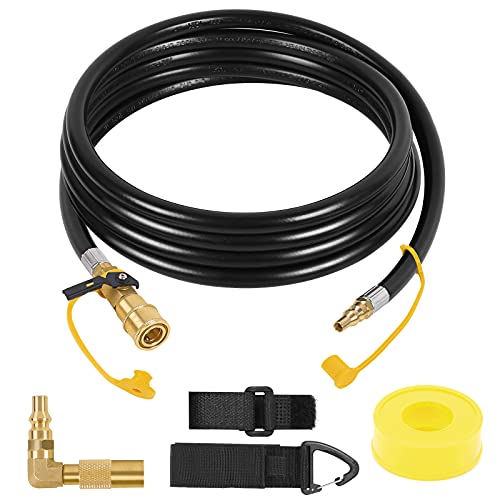 NQN 12FT Male/Female Quick-Connect Low Pressure RV Propane Extension Hose, Compatible with Elbow Adapter for 17"/22" Blackstone Griddles - 1/4" Safety Shutoff Valve and 1/4" Male Full Flow Plug for RV