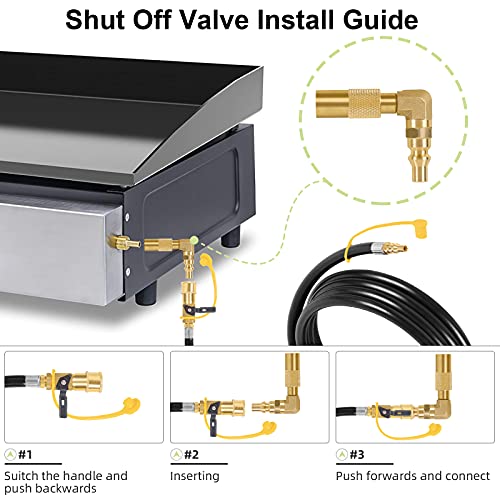 NQN 12FT Male/Female Quick-Connect Low Pressure RV Propane Extension Hose, Compatible with Elbow Adapter for 17"/22" Blackstone Griddles - 1/4" Safety Shutoff Valve and 1/4" Male Full Flow Plug for RV