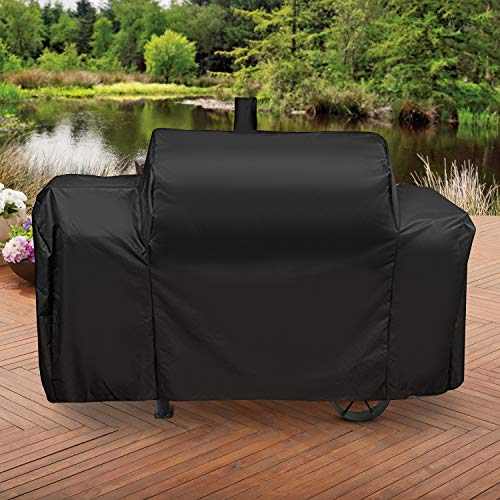 Unicook Heavy Duty Waterproof Grill Cover, Compatible with Oklahoma Joe's Longhorn Combo Smoker, Outdoor Charcoal/Smoker/Gas Combo Grill Cover, Offset Smoker Cover, Fade and UV Resistant, Black