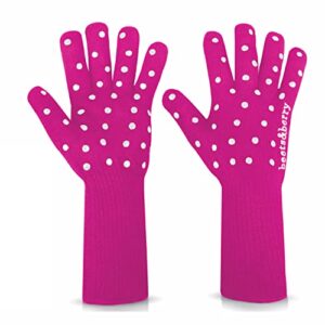 oven gloves with fingers by beets & berry, cooking gloves heat resistant up to 650°f, for small hands, baking gloves extra long, bbq glove, oven glove, kitchen gloves for oven, grill gloves, pink
