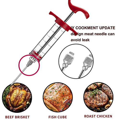 JY COOKMENT Meat Injector Syringe, 1-oz Marinade Flavor Injector with 2 Professional Needles,1 Cleaning Brushes