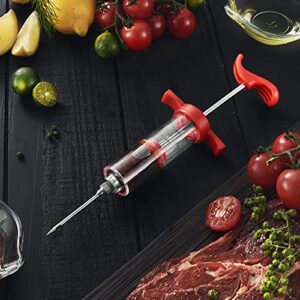 JY COOKMENT Meat Injector Syringe, 1-oz Marinade Flavor Injector with 2 Professional Needles,1 Cleaning Brushes