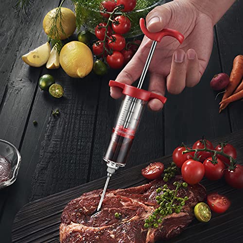 JY COOKMENT Meat Injector Syringe, 1-oz Marinade Flavor Injector with 2 Professional Needles,1 Cleaning Brushes