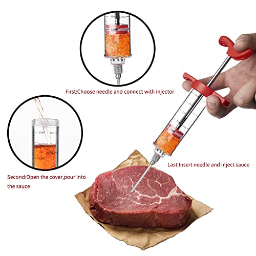 JY COOKMENT Meat Injector Syringe, 1-oz Marinade Flavor Injector with 2 Professional Needles,1 Cleaning Brushes