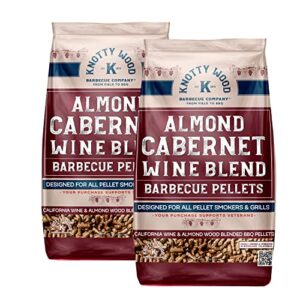 knotty wood barbecue almond cabernet cooking pellets bbq smoker red wine oak blend 100% pure natural almond wood no fillers oils or additives two 20# bags, 40 lbs total