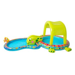 banzai ban-85319 shade ‘n slide turtle heavy duty outdoor toy inflatable kiddie splash pool set with sprinkler for children and kid backyard water fun