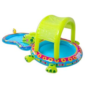 Banzai BAN-85319 Shade 'N Slide Turtle Heavy Duty Outdoor Toy Inflatable Kiddie Splash Pool Set with Sprinkler for Children and Kid Backyard Water Fun