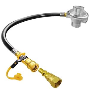 mcampas low pressure 1lb propane tank gas regulator valve with 1/4 quick connect shut off valve for outdoor camper grill stove, heater, fireplace, fire pit