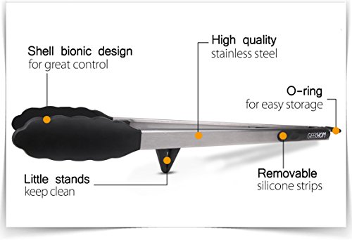 GEEKHOM Barbecue Tongs 16-Inch Extra Long Grilling Tong for Cooking with Silicone Tips and Locking Head, Non-Slip Non-Stick Kitchen Tong BBQ Tool for Grills Smokers Salad