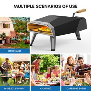 Ecowell EPO12L Outdoor Wood Fired-12 Outside, Pellet Oven with Pizza Stone/Peel/Cutter, Infrared Thermometer and Portable Cover, Black