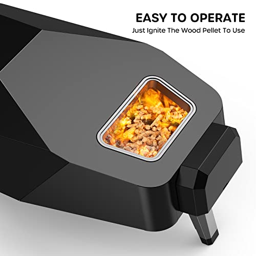 Ecowell EPO12L Outdoor Wood Fired-12 Outside, Pellet Oven with Pizza Stone/Peel/Cutter, Infrared Thermometer and Portable Cover, Black