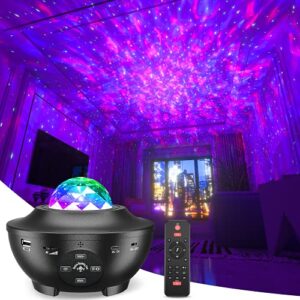 galaxy projector, star projector 3 in 1 led night light projector for kids with remote control timer/bluetooth speaker/sound activated for bedroom, work with party, home decor, kids & adults…