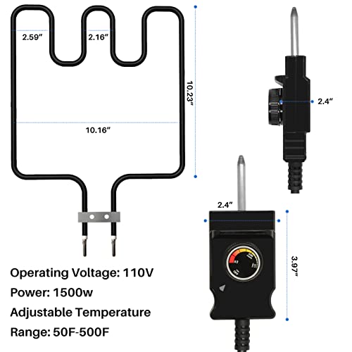 Universal Electric Smoker and Grill Heating Element Replacement Part with Adjustable Thermostat Cord Controlle for Masterbuilt Smokers & Turkey Fryers 1500 Watts