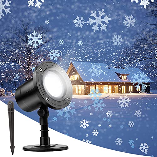 Christmas Snowflake Projector Lights, Weatherproof Led Snowfall Lights Outdoor Patio Garden Decorative Lighting for Christmas Xmas Holiday Wedding Indoor Home Party Decoration Show