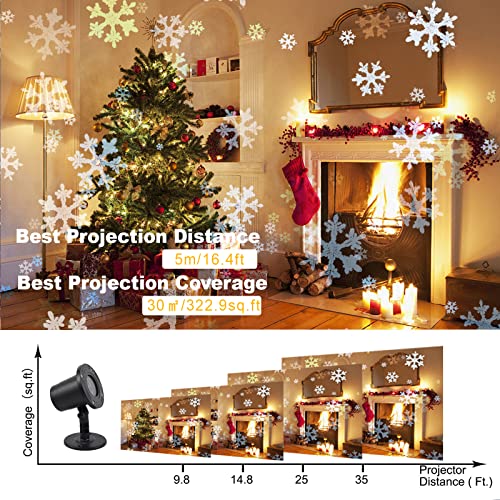 Christmas Snowflake Projector Lights, Weatherproof Led Snowfall Lights Outdoor Patio Garden Decorative Lighting for Christmas Xmas Holiday Wedding Indoor Home Party Decoration Show