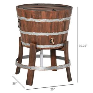 Outsunny 13 Gallons Retro Style Wooden Cooler Ice Bucket with Support Frame, Foldable Flip Cover, and Drain Faucet