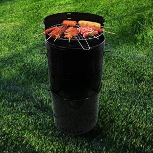 CMI Vertical Charcoal Smoker Grill 14 Inch, Heavy Duty Round BBQ Grill Multi-Function Barrel Grill for Outdoor Cooking, Black